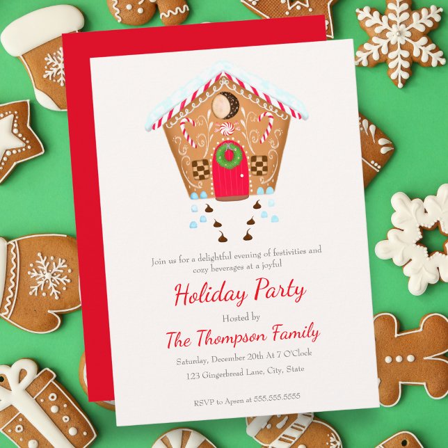 Invitación Fiesta de feriado de golosinas para la casa de los (Delightful Gingerbread House: Customize for Your Festive Celebration!)