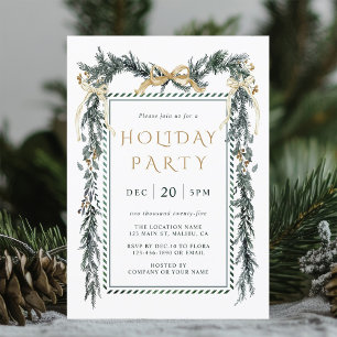 Invitación Fiesta de feriado de Green & Gold para Navidades G