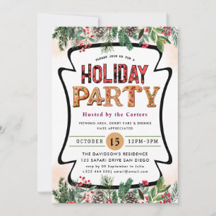 Invitación Fiesta de feriado de invierno Floral Berries