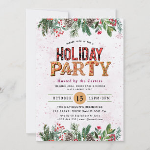 Invitación Fiesta de feriado de invierno Floral Berries