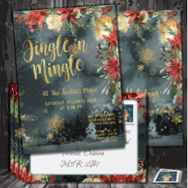 Invitación Fiesta de feriado de jingle y mingle Gold Floral