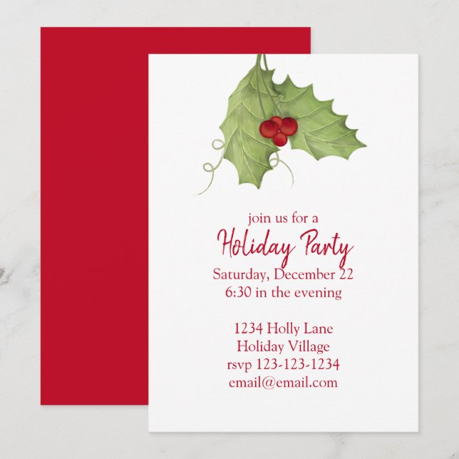 Invitación Fiesta de feriado de los Berries Red and Green Hol (Anverso / Reverso)