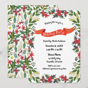 Invitación Fiesta de feriado de los navidades Berries florale