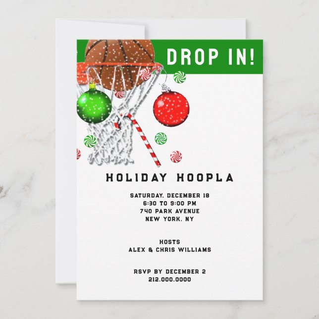Invitación Fiesta de feriado de los Navidades de baloncesto (Anverso)