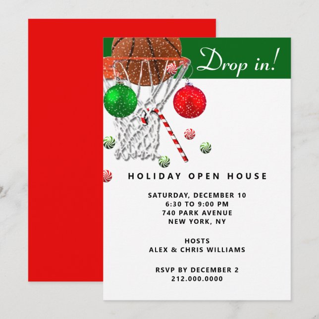 Invitación Fiesta de feriado de los Navidades de baloncesto (Anverso / Reverso)