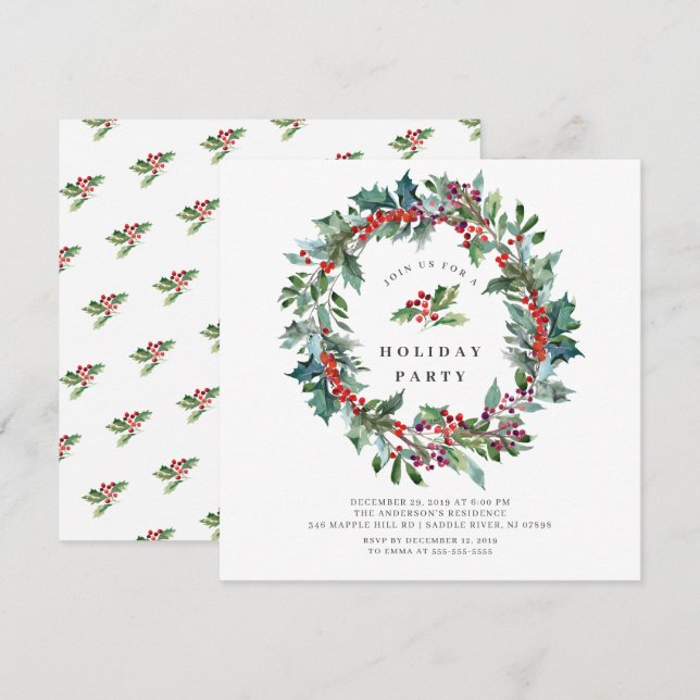 Invitación Fiesta de feriado de los Navidades de Holly Berry  (Anverso / Reverso)