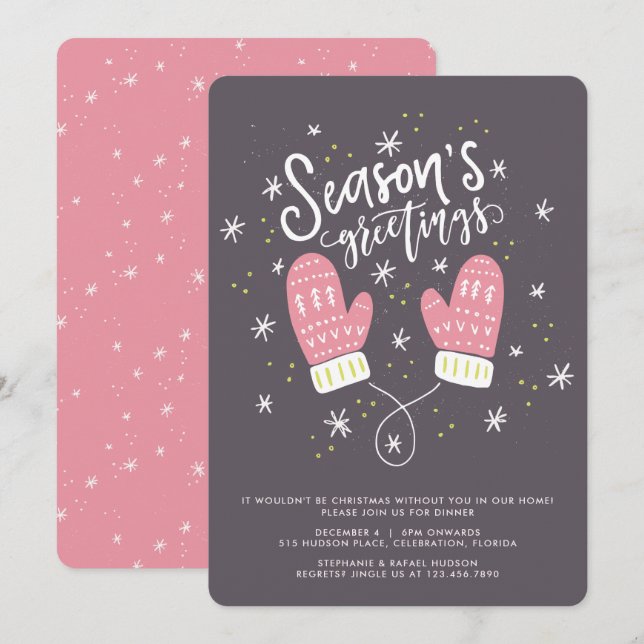 Invitación Fiesta de feriado de los Navidades de Hygge Mitten (Anverso / Reverso)