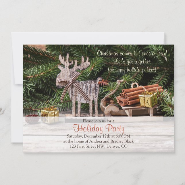 Invitación Fiesta de feriado de los Navidades Rustic Deer Sle (Anverso)