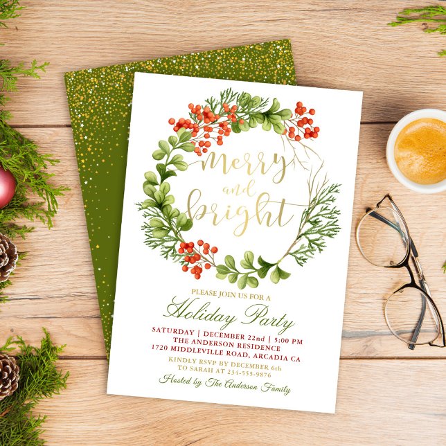 Invitación Fiesta de feriado de Merry and Bright Holly Berrie (Subido por el creador)