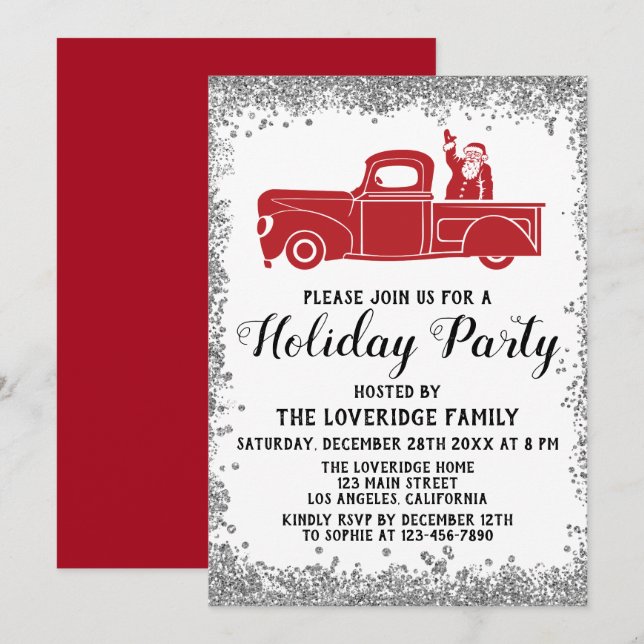 Invitación Fiesta de feriado de Navidades de Camión Rojo de S (Anverso / Reverso)