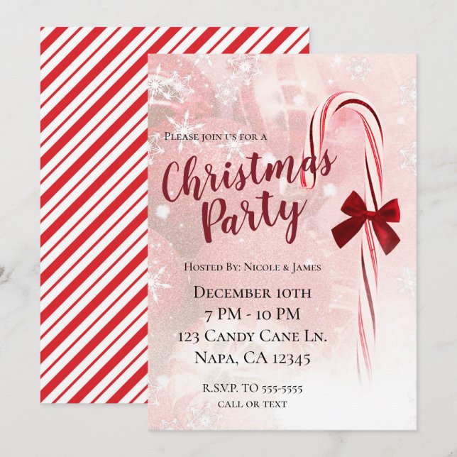 Invitación Fiesta de feriado de Navidades de Candy Cane en in (Anverso / Reverso)