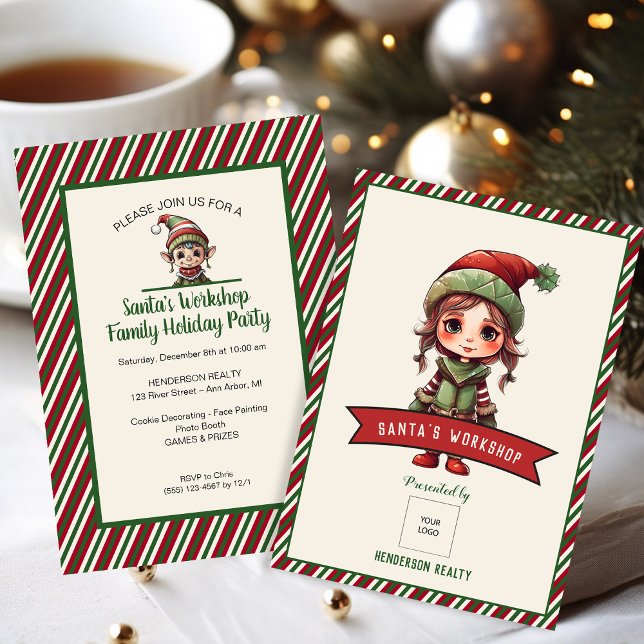 Invitación Fiesta de feriado de Navidades de clientes del tal (Cute elf Christmas party invitations for client appreciation.)