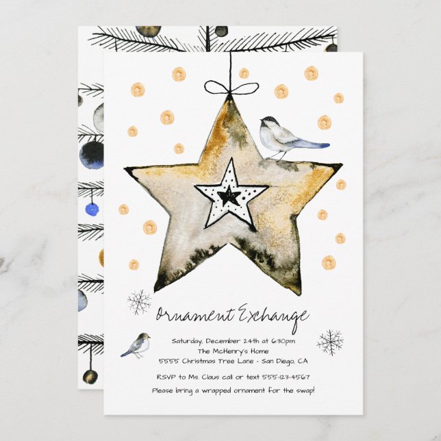 Invitación Fiesta de feriado de Navidades de intercambio de o (Anverso / Reverso)