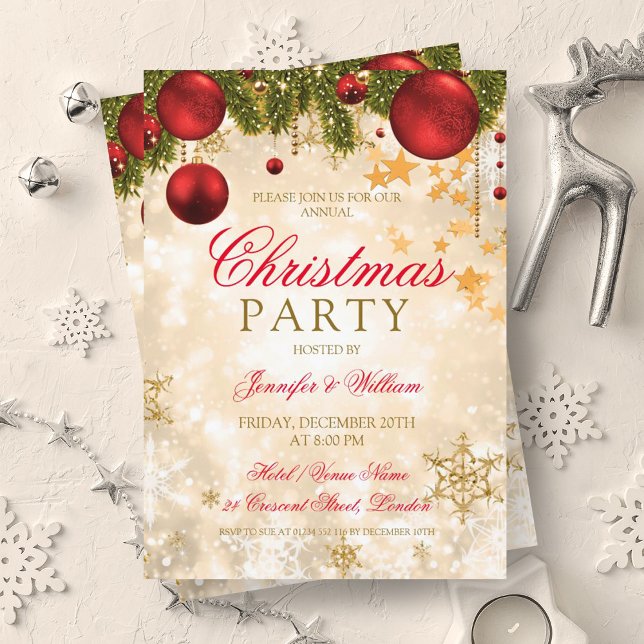 Invitación Fiesta de feriado de Navidades de oro festivo (Festive Gold Christmas Holiday Party Invitation)