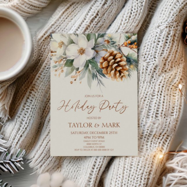 Invitación Fiesta de feriado de Navidades de pino floral de i (Subido por el creador)