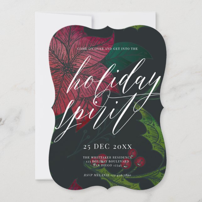 Invitación Fiesta de feriado de Navidades de Poinsettia Spiri (Anverso)
