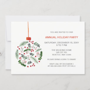 Invitación Fiesta de feriado de navidades Holly Ornament