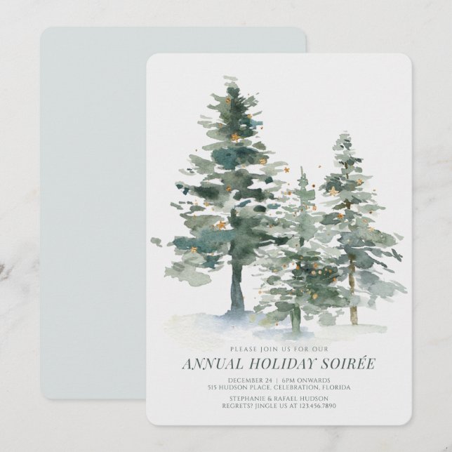 Invitación Fiesta de feriado de Navidades Pine Forest (Anverso / Reverso)