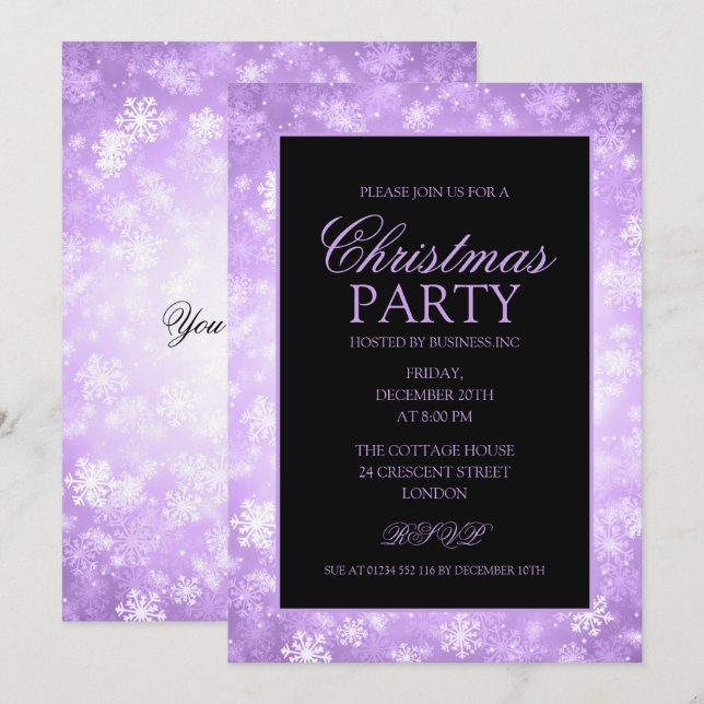 Invitación Fiesta de feriado de Navidades Purple Winter Wonde (Anverso / Reverso)