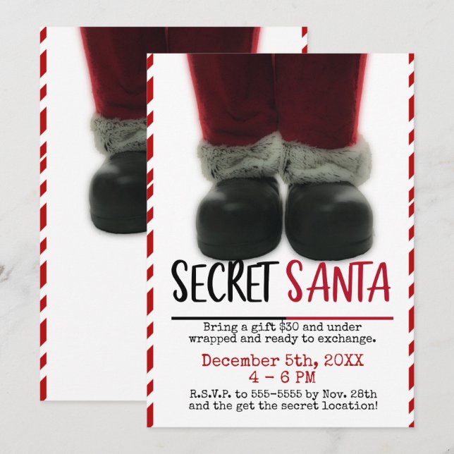 Invitación Fiesta de feriado de Navidades secretos de Santa S (Anverso / Reverso)