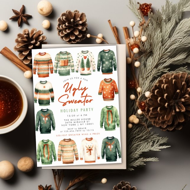 Invitación Fiesta de feriado de Navidades suaves (Ugly Sweater Christmas Holiday Party Invitation)