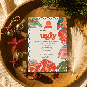 Invitación Fiesta de feriado de Navidades suéteres retro con 