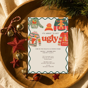Invitación Fiesta de feriado de Navidades suéteres retro con 