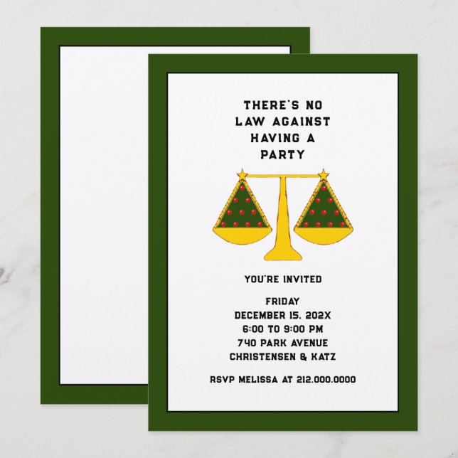 Invitación Fiesta de feriado de Office en Derecho (Anverso / Reverso)