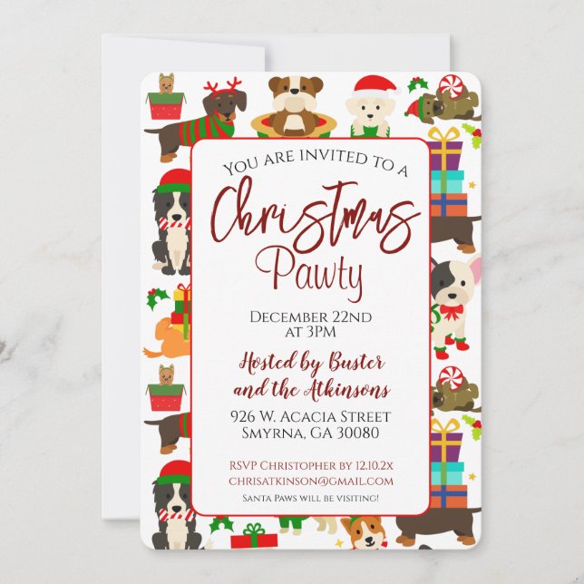 Invitación Fiesta de feriado de perros Navidades (Anverso)
