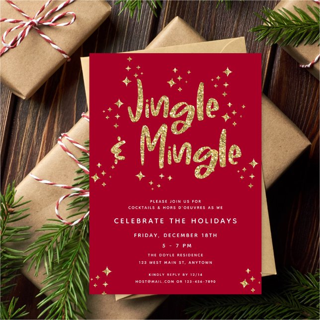 Invitación Fiesta de feriado de Purpurina de oro de Jingle y  (Subido por el creador)