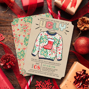 Invitación Fiesta de feriado de sudaderas Navidades