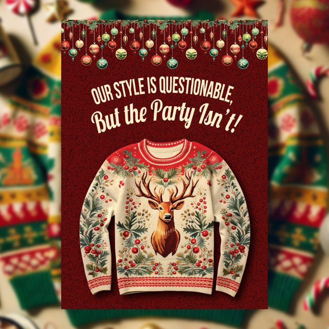 Invitación Fiesta de feriado de sudaderas Navidades (Join us for holiday fun! Wear your ugliest sweater at your favorite holiday party!)