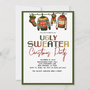 Invitación Fiesta de feriado de sudaderas Navidades retro