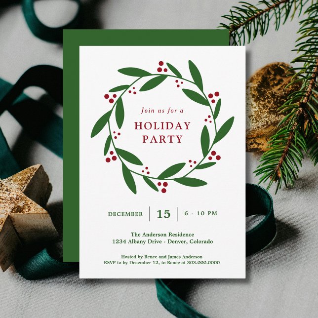 Invitación Fiesta de feriado de Wreath (Subido por el creador)