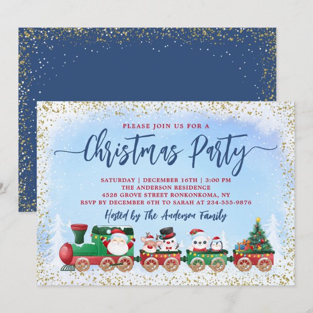 Invitación Fiesta de feriado en tren para niños de Santa Clau (Anverso / Reverso)