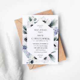 Invitación Fiesta de feriado floral blanca en invierno anémic