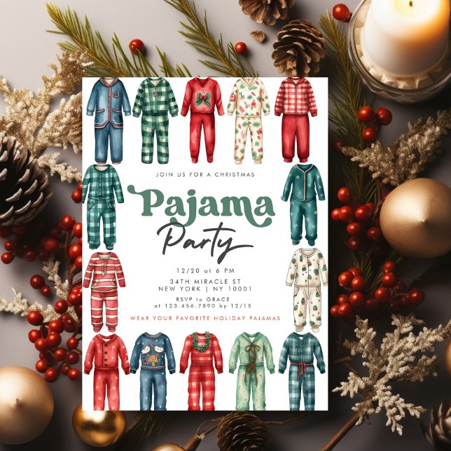 Invitación Fiesta de feriado infantil del Fiesta Pajama navid (Christmas Pajama Party Invitation)