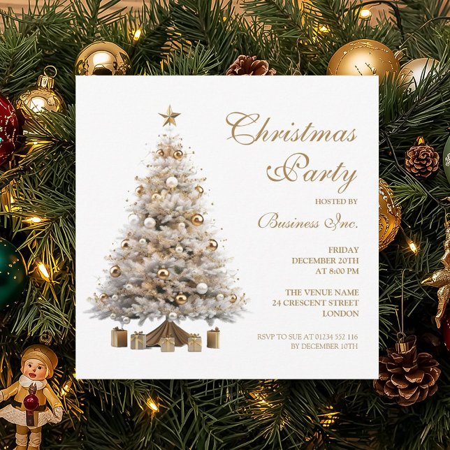 Invitación Fiesta de feriado para árboles navideños de oro co (Corporate Gold Christmas Tree Holiday Party Invitation)