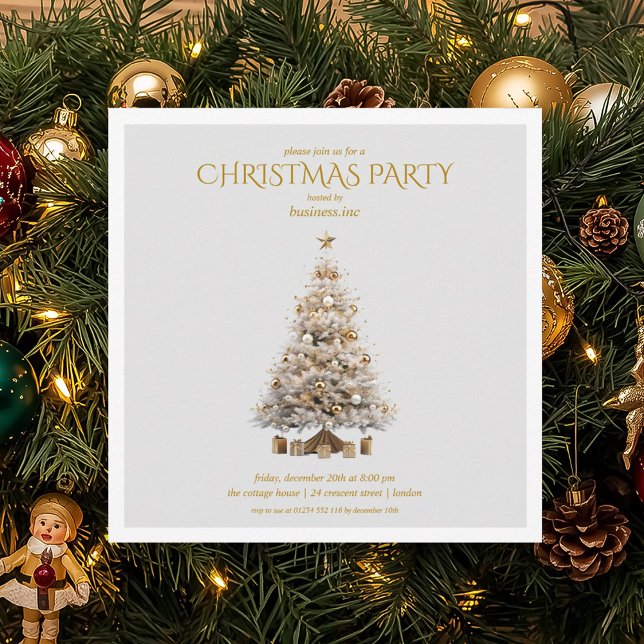 Invitación Fiesta de feriado para árboles navideños de oro co (Corporate Gold Christmas Treen Holiday Party Invitation)