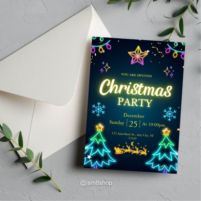 Invitación Fiesta de feriado para Navidades festivos de Neon (Subido por el creador)