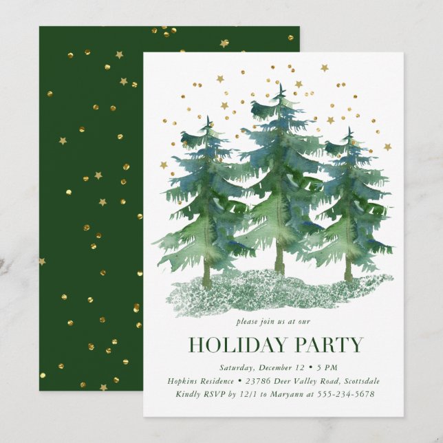 Invitación Fiesta de feriado por los bosques de invierno (Anverso / Reverso)