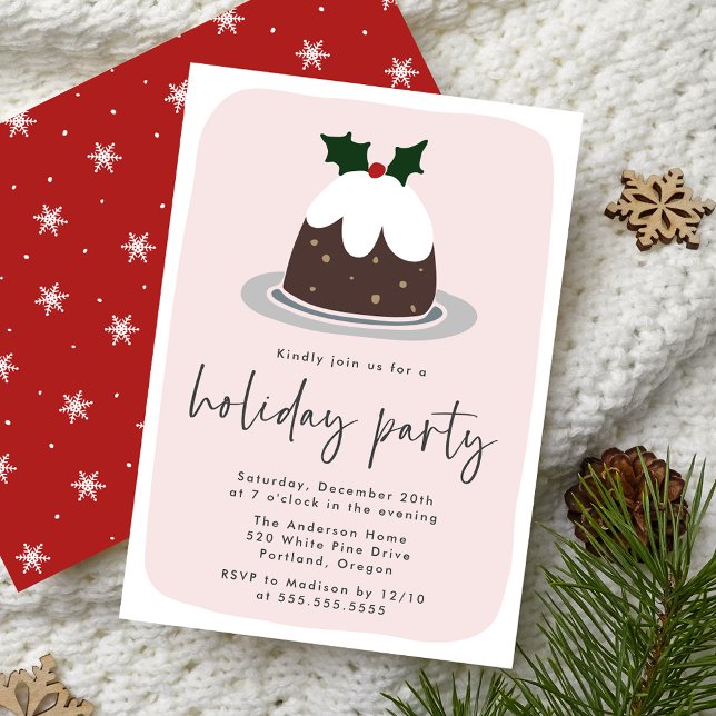 Invitación Fiesta de feriado rojo y rosado Holly (Subido por el creador)