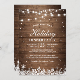 Invitación Fiesta de feriado Rustic Wood String ilumina los c