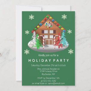 Invitación Fiesta de feriado verde Candy Cane