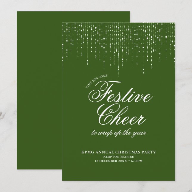 Invitación Fiesta de feriados corporativos Alegre blanco verd (Anverso / Reverso)