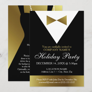 Invitación Fiesta de feriados corporativos   Tuxedo negro y o