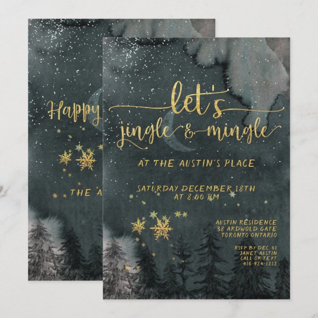 Invitación Fiesta de feriados de oro de jingle y mingle (Anverso / Reverso)