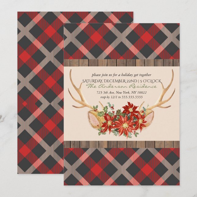 Invitación Fiesta de feriados Oh Deer Woodland Antlers (Anverso / Reverso)