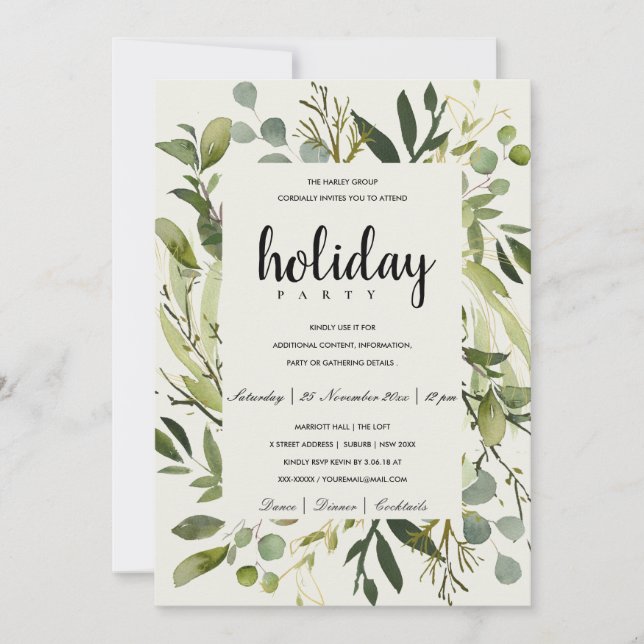 INVITACIÓN FIESTA DE FESTIVIDAD DE LEAFY FRAME GREEN GOLD COR (Anverso)