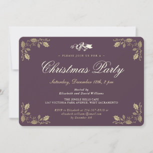 Invitación Fiesta de festividad de Navidades Purple Gold Holl